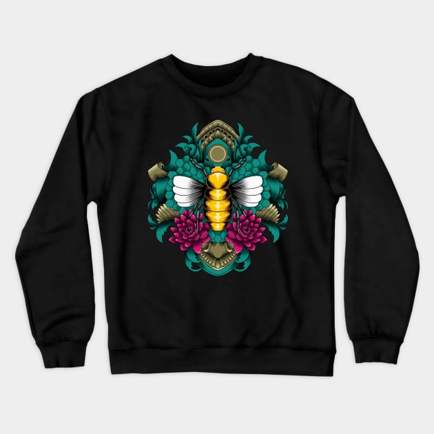 Bee with lotus flower and ornament Crewneck Sweatshirt by Marciano Graphic